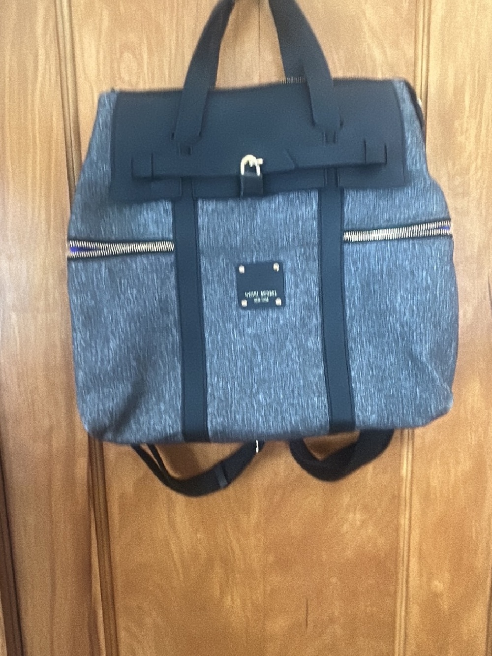 henri bendel Gray and Black Buckle-Front Backpack
